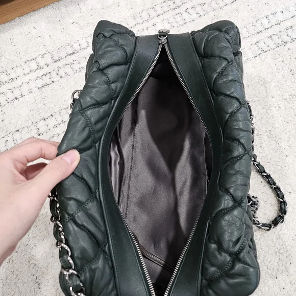 CHANEL Dark Forest Green Quilted Puffer Bowler Bag - Picture 12 of 16